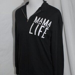 Sweatshirt "Mama Life" GUC Womens Medium Long Sleeve Black White Silver Zipper